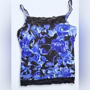 Floral Lace Trim Camisole - Blue and Black